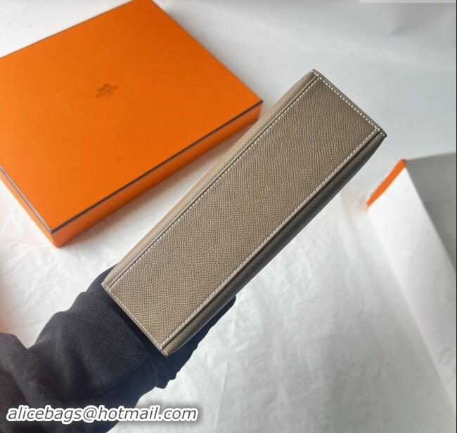 Grade Quality Hermes Mini Kelly Pochette Bag 22cm in Epsom Leather H022 CK18 Etoupe/Silver 2024 (Full Handmade)