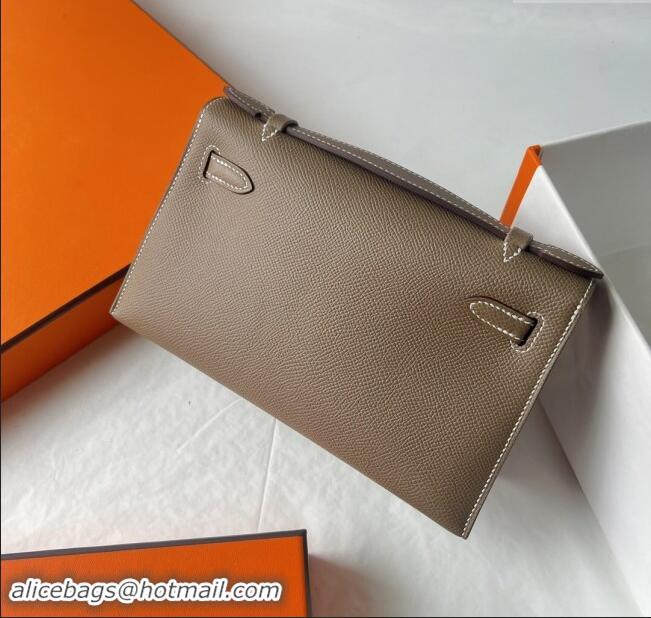 Grade Quality Hermes Mini Kelly Pochette Bag 22cm in Epsom Leather H022 CK18 Etoupe/Silver 2024 (Full Handmade)