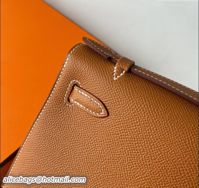 Inexpensive Hermes Mini Kelly Pochette Bag 22cm in Epsom Leather H022 Brown/Silver 2024 (Full Handmade)