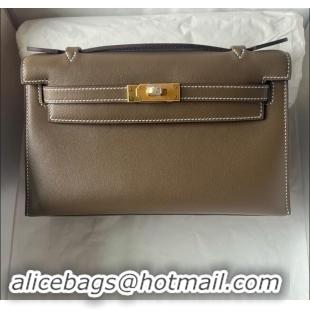 Grade Quality Hermes Mini Kelly Pochette Bag 22cm in Swift Leather H022 CK18 Etoupe/Gold 2024 (Full Handmade)