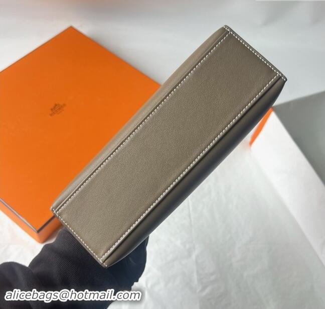 Grade Quality Hermes Mini Kelly Pochette Bag 22cm in Swift Leather H022 CK18 Etoupe/Gold 2024 (Full Handmade)