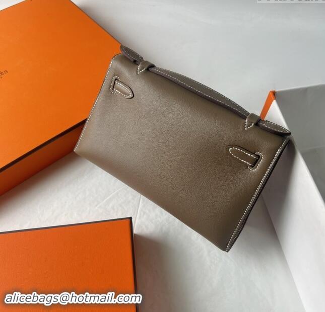 Grade Quality Hermes Mini Kelly Pochette Bag 22cm in Swift Leather H022 CK18 Etoupe/Gold 2024 (Full Handmade)