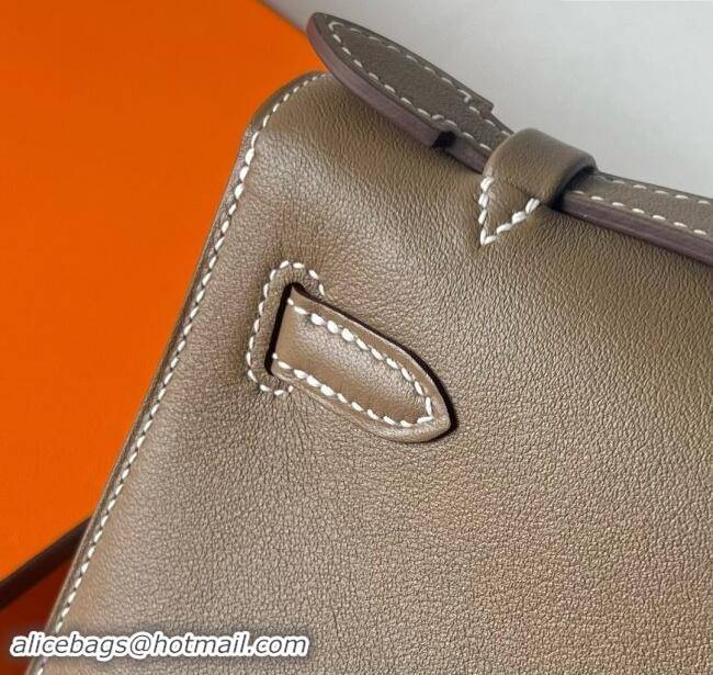 Grade Quality Hermes Mini Kelly Pochette Bag 22cm in Swift Leather H022 CK18 Etoupe/Gold 2024 (Full Handmade)