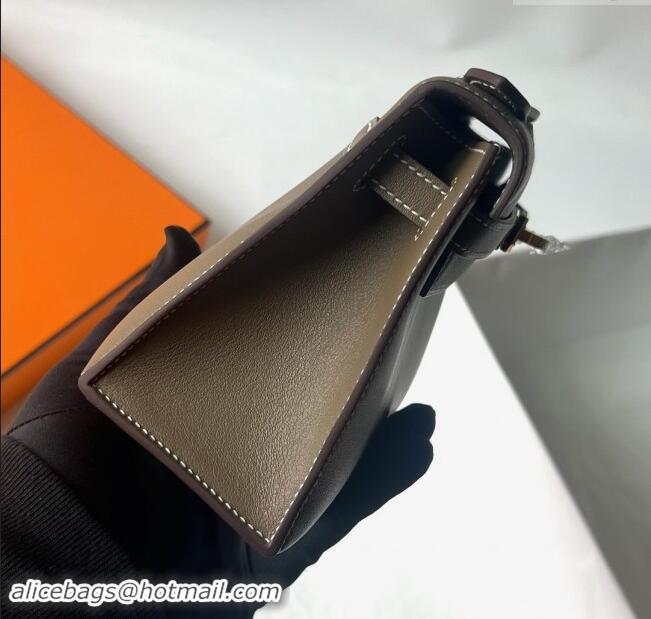 Grade Quality Hermes Mini Kelly Pochette Bag 22cm in Swift Leather H022 CK18 Etoupe/Gold 2024 (Full Handmade)