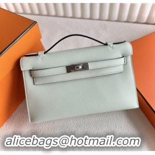 Best Price Hermes Mini Kelly Pochette Bag 22cm in Swift Leather H022 OS Bubble Green/Silver 2024 (Full Handmade)