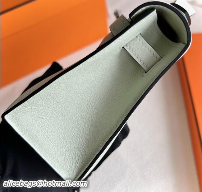 Best Price Hermes Mini Kelly Pochette Bag 22cm in Swift Leather H022 OS Bubble Green/Silver 2024 (Full Handmade)