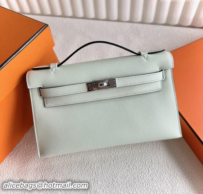 Best Price Hermes Mini Kelly Pochette Bag 22cm in Swift Leather H022 OS Bubble Green/Silver 2024 (Full Handmade)