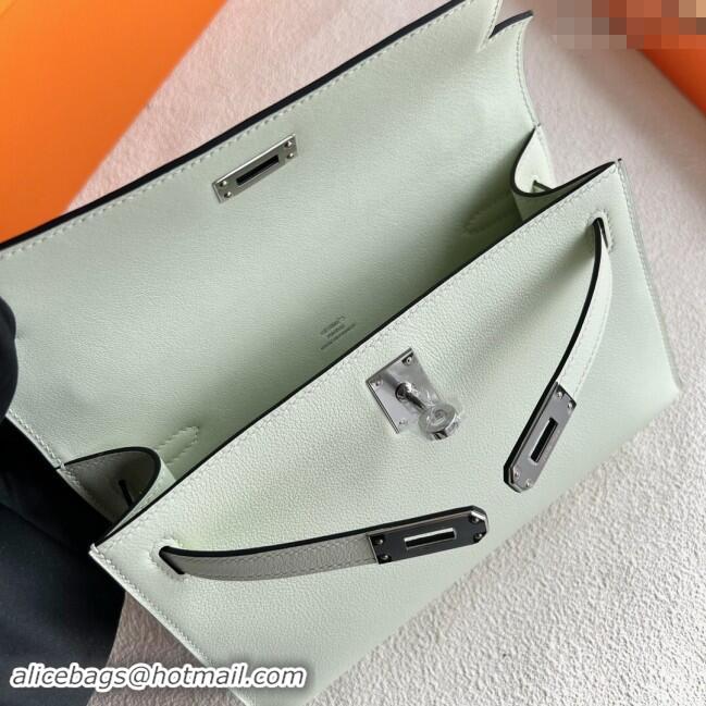 Best Price Hermes Mini Kelly Pochette Bag 22cm in Swift Leather H022 OS Bubble Green/Silver 2024 (Full Handmade)