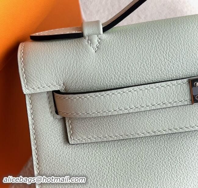 Best Price Hermes Mini Kelly Pochette Bag 22cm in Swift Leather H022 OS Bubble Green/Silver 2024 (Full Handmade)