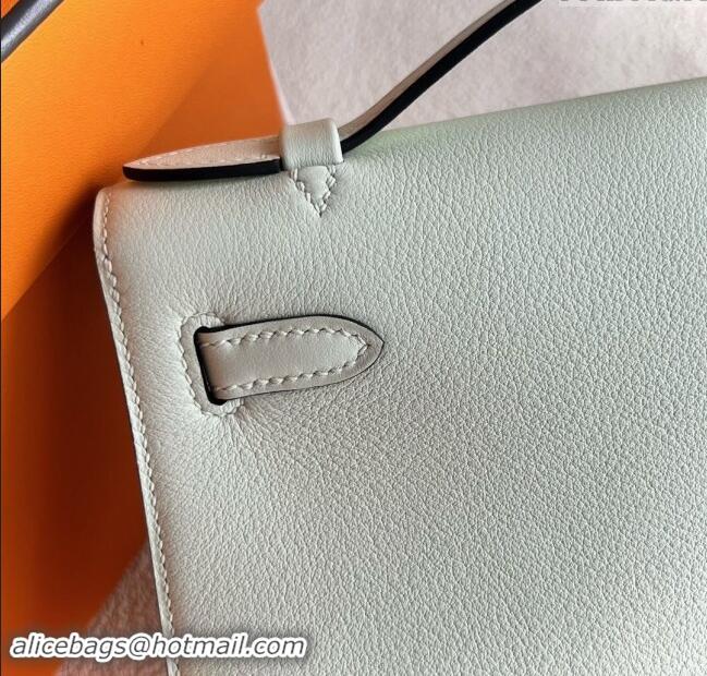 Best Price Hermes Mini Kelly Pochette Bag 22cm in Swift Leather H022 OS Bubble Green/Silver 2024 (Full Handmade)