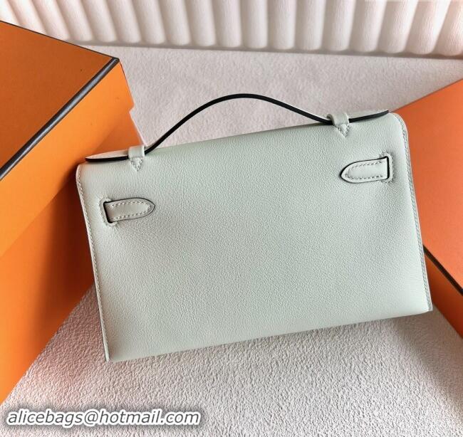 Best Price Hermes Mini Kelly Pochette Bag 22cm in Swift Leather H022 OS Bubble Green/Silver 2024 (Full Handmade)