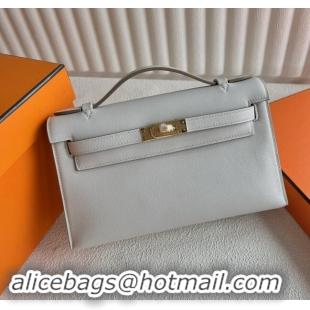 Stylish Discount Hermes Mini Kelly Pochette Bag 22cm in Swift Leather H022 CK80 Pearl Gray/Gold 2024 (Full Handmade)