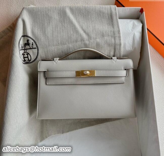 Stylish Discount Hermes Mini Kelly Pochette Bag 22cm in Swift Leather H022 CK80 Pearl Gray/Gold 2024 (Full Handmade)