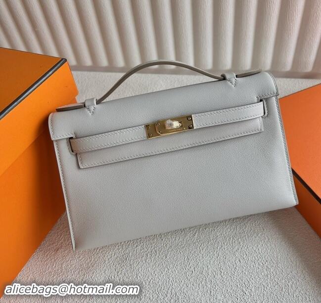 Stylish Discount Hermes Mini Kelly Pochette Bag 22cm in Swift Leather H022 CK80 Pearl Gray/Gold 2024 (Full Handmade)