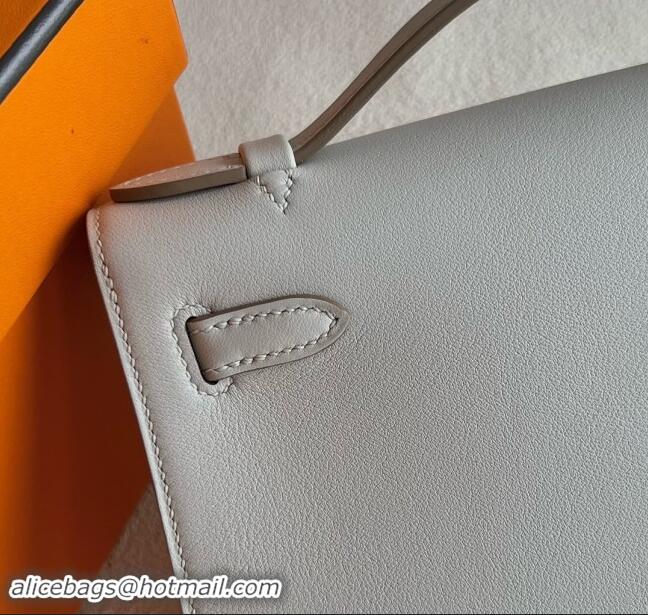 Stylish Discount Hermes Mini Kelly Pochette Bag 22cm in Swift Leather H022 CK80 Pearl Gray/Gold 2024 (Full Handmade)