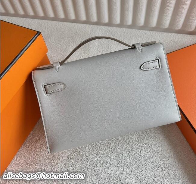 Stylish Discount Hermes Mini Kelly Pochette Bag 22cm in Swift Leather H022 CK80 Pearl Gray/Gold 2024 (Full Handmade)