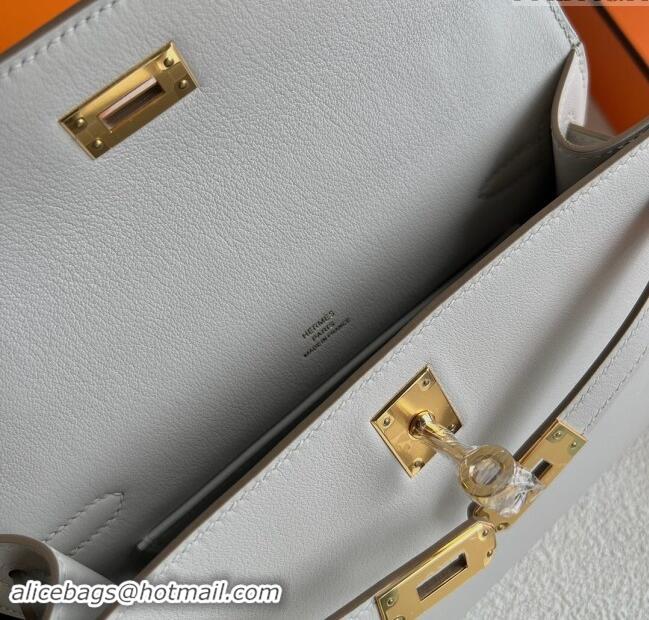 Stylish Discount Hermes Mini Kelly Pochette Bag 22cm in Swift Leather H022 CK80 Pearl Gray/Gold 2024 (Full Handmade)