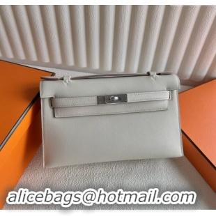 New Release Creation Hermes Mini Kelly Pochette Bag 22cm in Swift Leather H022 CK10 Milk Shake White/Silver 2024 (Full H