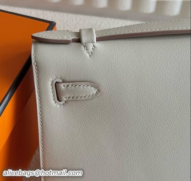 New Release Creation Hermes Mini Kelly Pochette Bag 22cm in Swift Leather H022 CK10 Milk Shake White/Silver 2024 (Full H