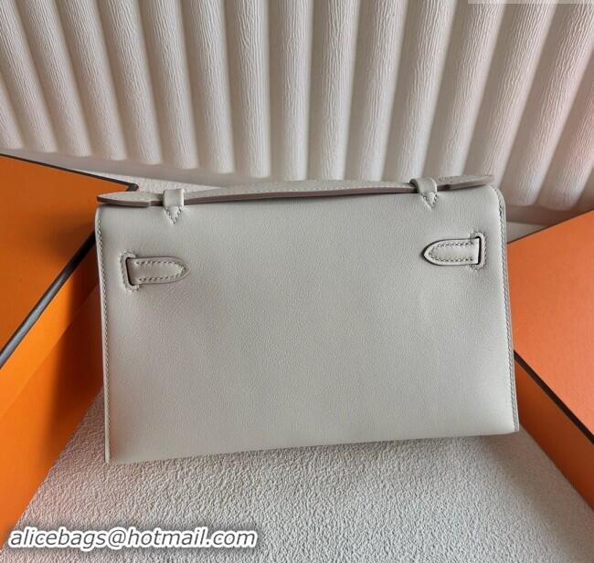 New Release Creation Hermes Mini Kelly Pochette Bag 22cm in Swift Leather H022 CK10 Milk Shake White/Silver 2024 (Full H