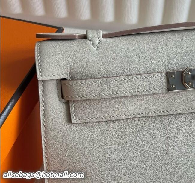 New Release Creation Hermes Mini Kelly Pochette Bag 22cm in Swift Leather H022 CK10 Milk Shake White/Silver 2024 (Full H