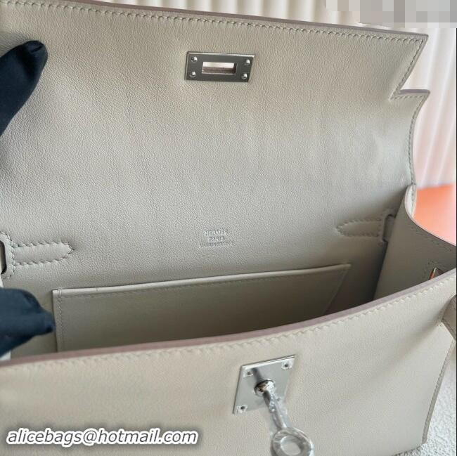 New Release Creation Hermes Mini Kelly Pochette Bag 22cm in Swift Leather H022 CK10 Milk Shake White/Silver 2024 (Full H