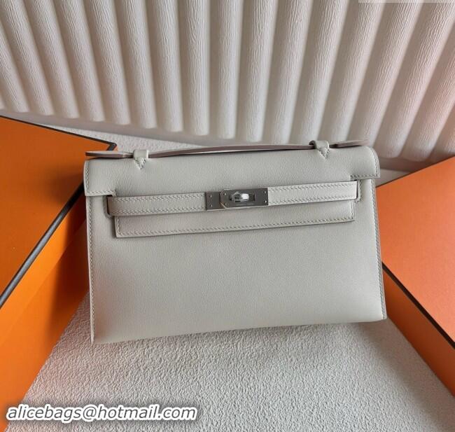 New Release Creation Hermes Mini Kelly Pochette Bag 22cm in Swift Leather H022 CK10 Milk Shake White/Silver 2024 (Full H