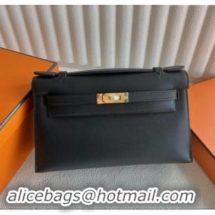 Affordable Price Hermes Mini Kelly Pochette Bag 22cm in Swift Leather H022 Black/Gold 2024 (Full Handmade)