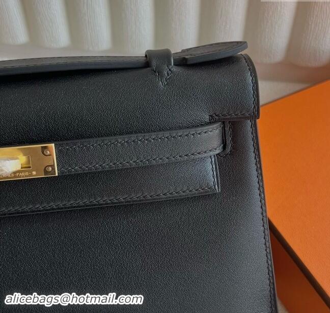 Affordable Price Hermes Mini Kelly Pochette Bag 22cm in Swift Leather H022 Black/Gold 2024 (Full Handmade)