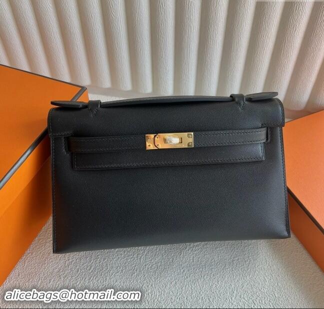 Affordable Price Hermes Mini Kelly Pochette Bag 22cm in Swift Leather H022 Black/Gold 2024 (Full Handmade)