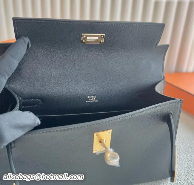 Affordable Price Hermes Mini Kelly Pochette Bag 22cm in Swift Leather H022 Black/Gold 2024 (Full Handmade)