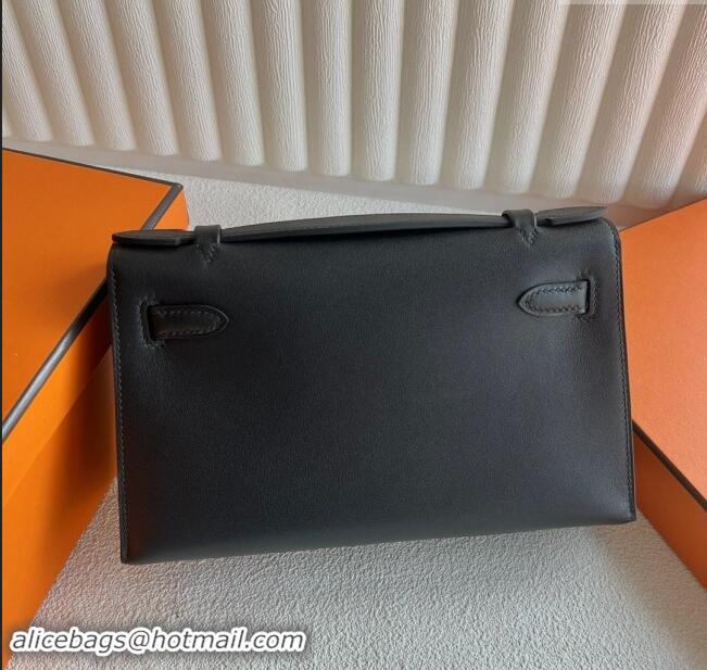 Grade Quality Hermes Mini Kelly Pochette Bag 22cm in Swift Leather H022 Black/Silver 2024 (Full Handmade)