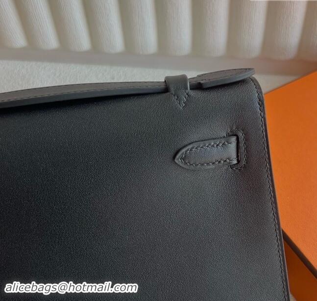 Grade Quality Hermes Mini Kelly Pochette Bag 22cm in Swift Leather H022 Black/Silver 2024 (Full Handmade)