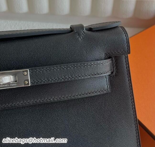 Grade Quality Hermes Mini Kelly Pochette Bag 22cm in Swift Leather H022 Black/Silver 2024 (Full Handmade)