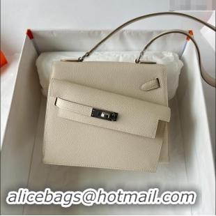 Top Grade Hermes Limited Edition Kelly en Desordre Mini 20 Bag in Epsom Leather K20 CK10 Milk Shake White/Silver 2024 (H