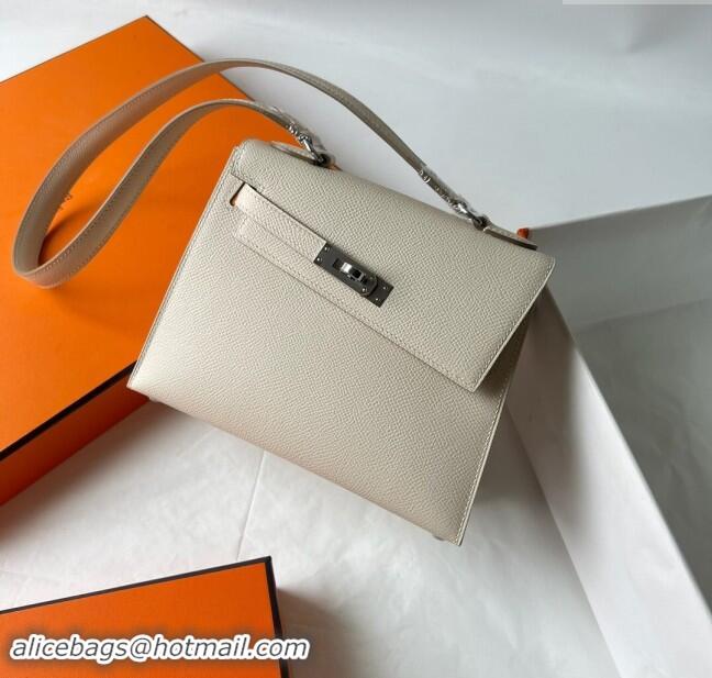 Top Grade Hermes Limited Edition Kelly en Desordre Mini 20 Bag in Epsom Leather K20 CK10 Milk Shake White/Silver 2024 (H