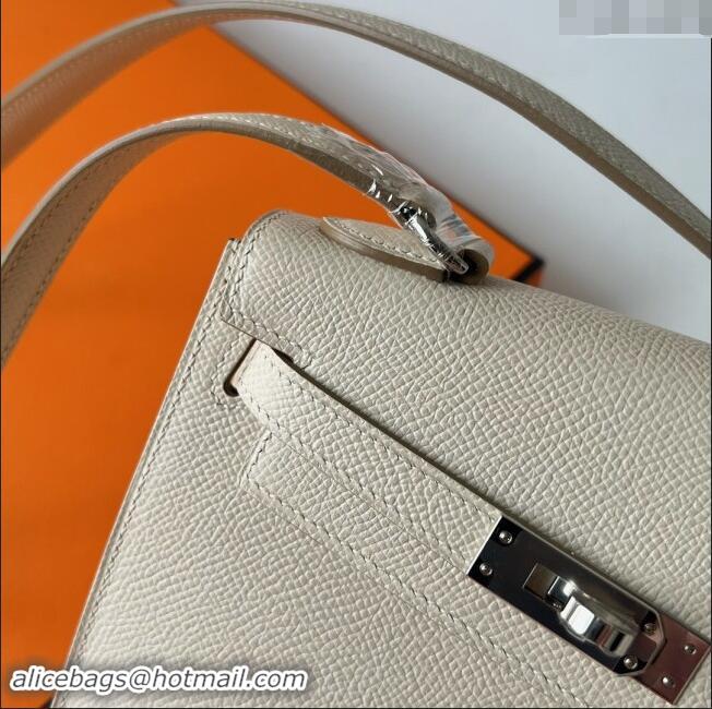 Top Grade Hermes Limited Edition Kelly en Desordre Mini 20 Bag in Epsom Leather K20 CK10 Milk Shake White/Silver 2024 (H