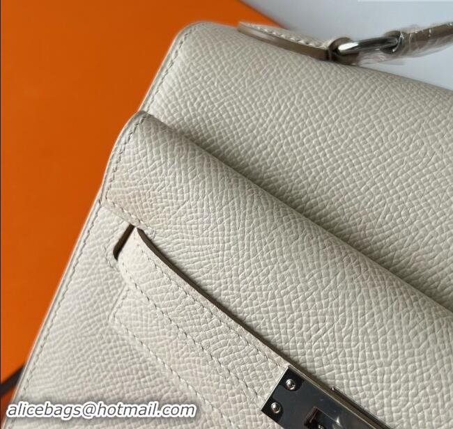 Top Grade Hermes Limited Edition Kelly en Desordre Mini 20 Bag in Epsom Leather K20 CK10 Milk Shake White/Silver 2024 (H