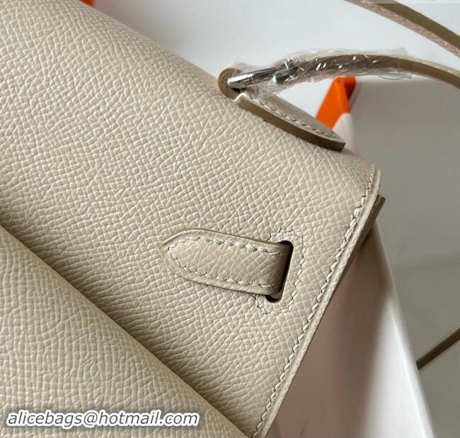 Top Grade Hermes Limited Edition Kelly en Desordre Mini 20 Bag in Epsom Leather K20 CK10 Milk Shake White/Silver 2024 (H