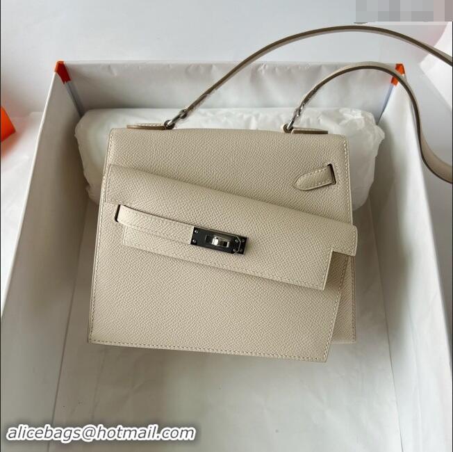 Top Grade Hermes Limited Edition Kelly en Desordre Mini 20 Bag in Epsom Leather K20 CK10 Milk Shake White/Silver 2024 (H