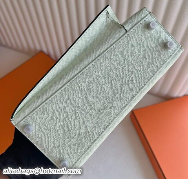 Pretty Style Hermes Limited Edition Kelly en Desordre Mini 20 Bag in Epsom Leather K20 CK10 OS Bubble Green/Silver 2024 