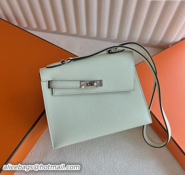 Pretty Style Hermes Limited Edition Kelly en Desordre Mini 20 Bag in Epsom Leather K20 CK10 OS Bubble Green/Silver 2024 