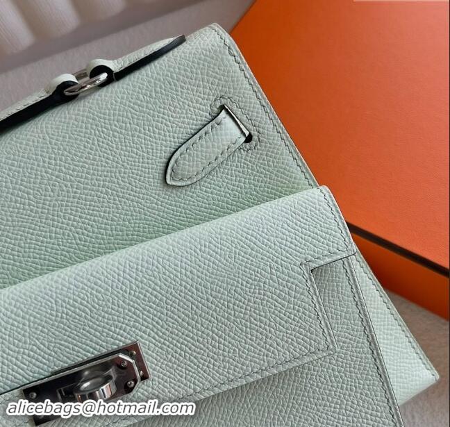 Pretty Style Hermes Limited Edition Kelly en Desordre Mini 20 Bag in Epsom Leather K20 CK10 OS Bubble Green/Silver 2024 