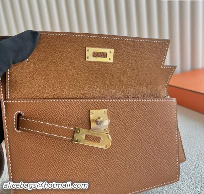 Market Sells Hermes Limited Edition Kelly en Desordre Mini 20 Bag in Epsom Leather K20 Brown/Gold 2024 (Half Handmade)