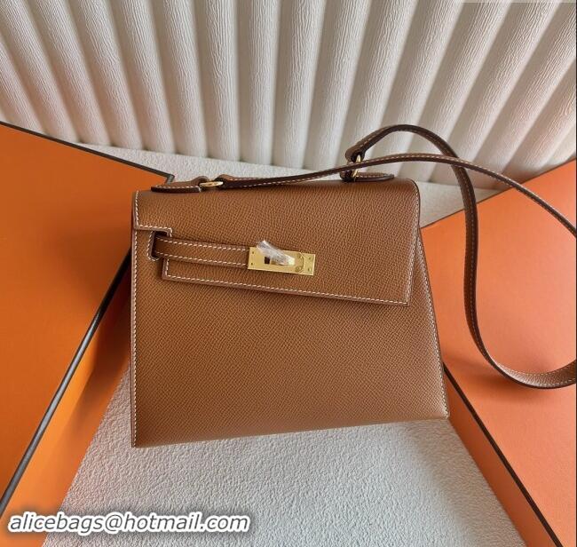 Market Sells Hermes Limited Edition Kelly en Desordre Mini 20 Bag in Epsom Leather K20 Brown/Gold 2024 (Half Handmade)