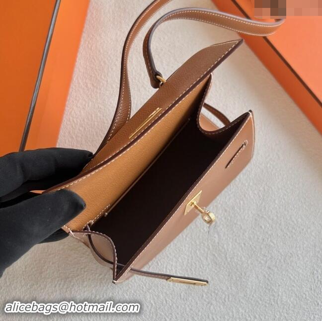 Market Sells Hermes Limited Edition Kelly en Desordre Mini 20 Bag in Epsom Leather K20 Brown/Gold 2024 (Half Handmade)