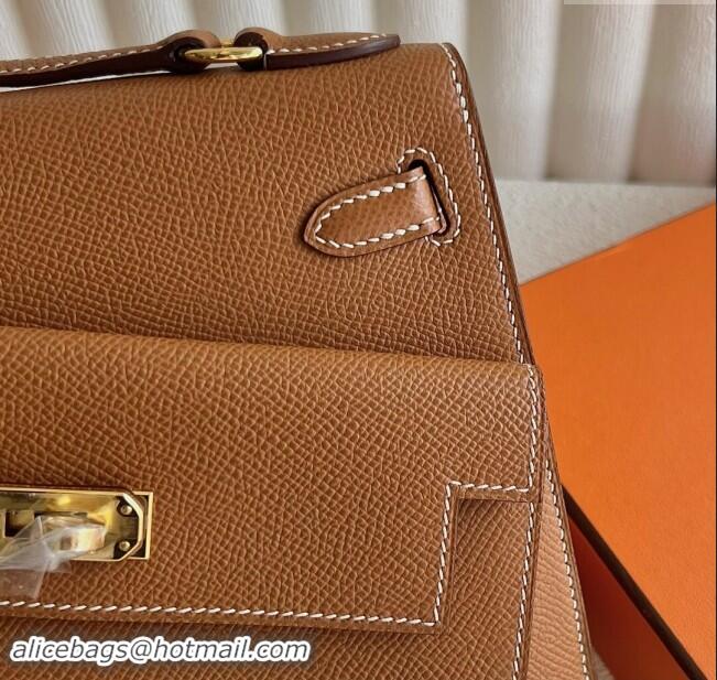 Market Sells Hermes Limited Edition Kelly en Desordre Mini 20 Bag in Epsom Leather K20 Brown/Gold 2024 (Half Handmade)