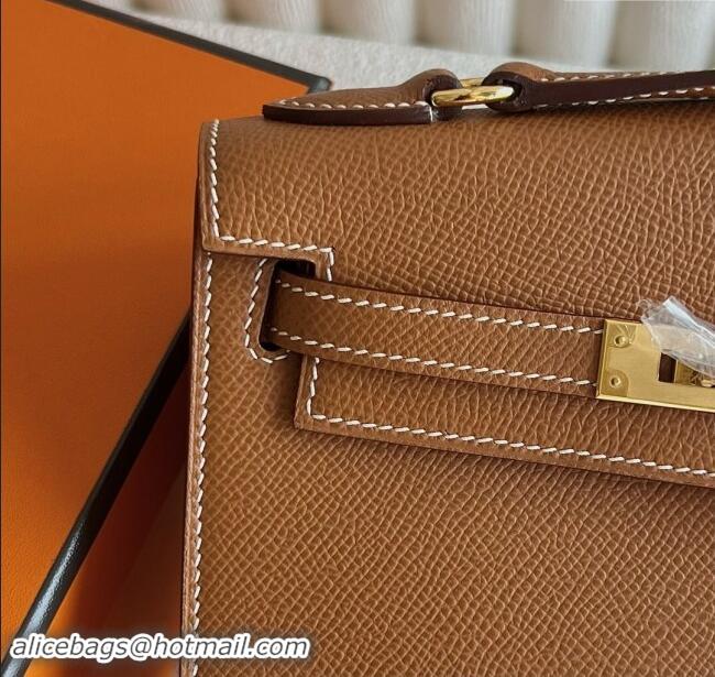 Market Sells Hermes Limited Edition Kelly en Desordre Mini 20 Bag in Epsom Leather K20 Brown/Gold 2024 (Half Handmade)