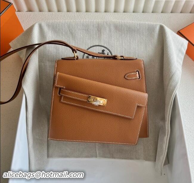 Market Sells Hermes Limited Edition Kelly en Desordre Mini 20 Bag in Epsom Leather K20 Brown/Gold 2024 (Half Handmade)