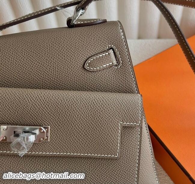 Best Price Hermes Limited Edition Kelly en Desordre Mini 20 Bag in Epsom Leather K20 Etoupe/Silver 2024 (Half Handmade)